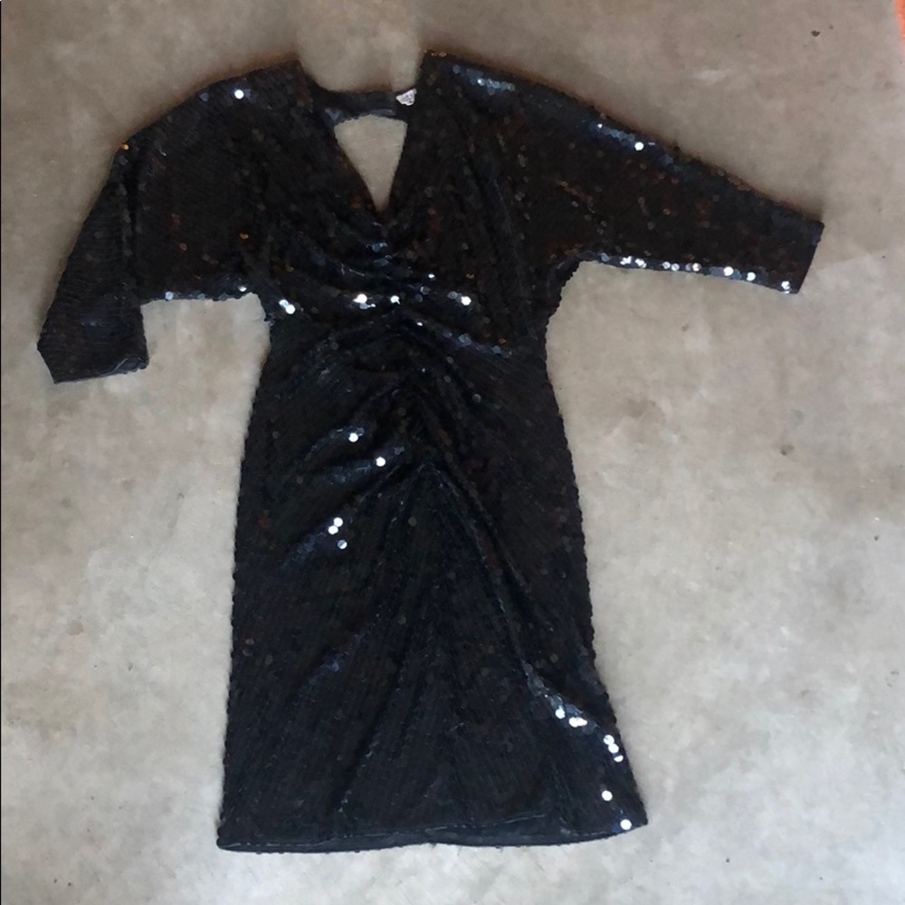 Vtg Oleg Cassini Black sequin dress Black Tie sz 8